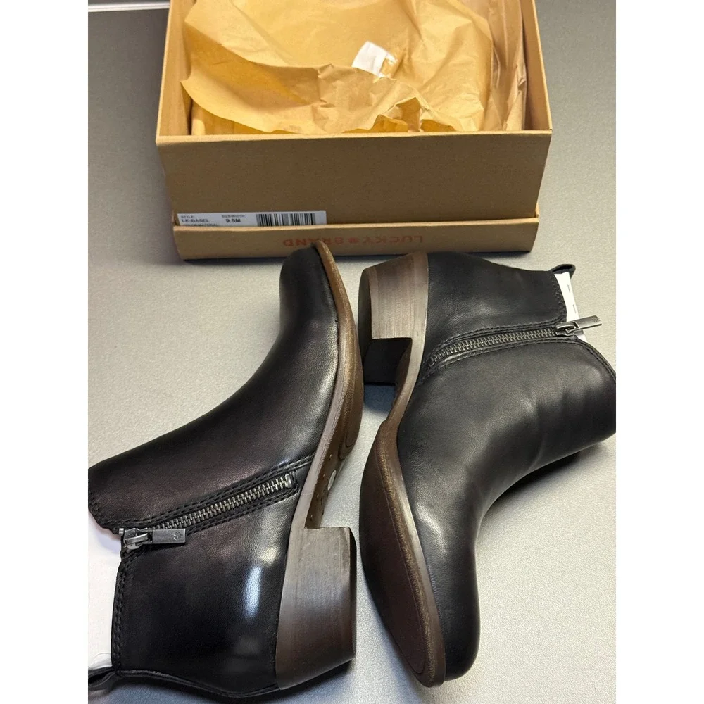 Lucky‎ Brand Basel Black Leather Ankle Boots LK-BASEL 9.5M Womens Booties
